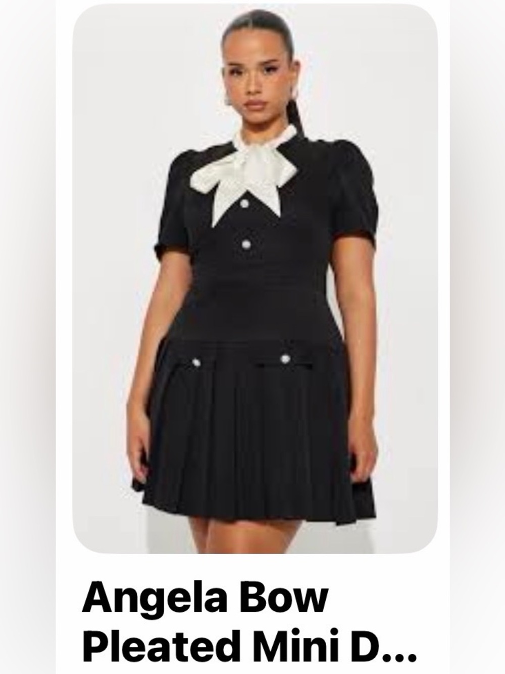 New with Tags- Angel Bow-Front Pleated Mini Dress - Black with Cream Bow